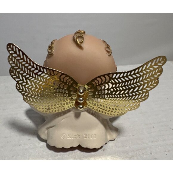 Kirk Angel Figurine Gold Wings Happy Birthday Cake Purple White Accents 2001 - Picture 4 of 8